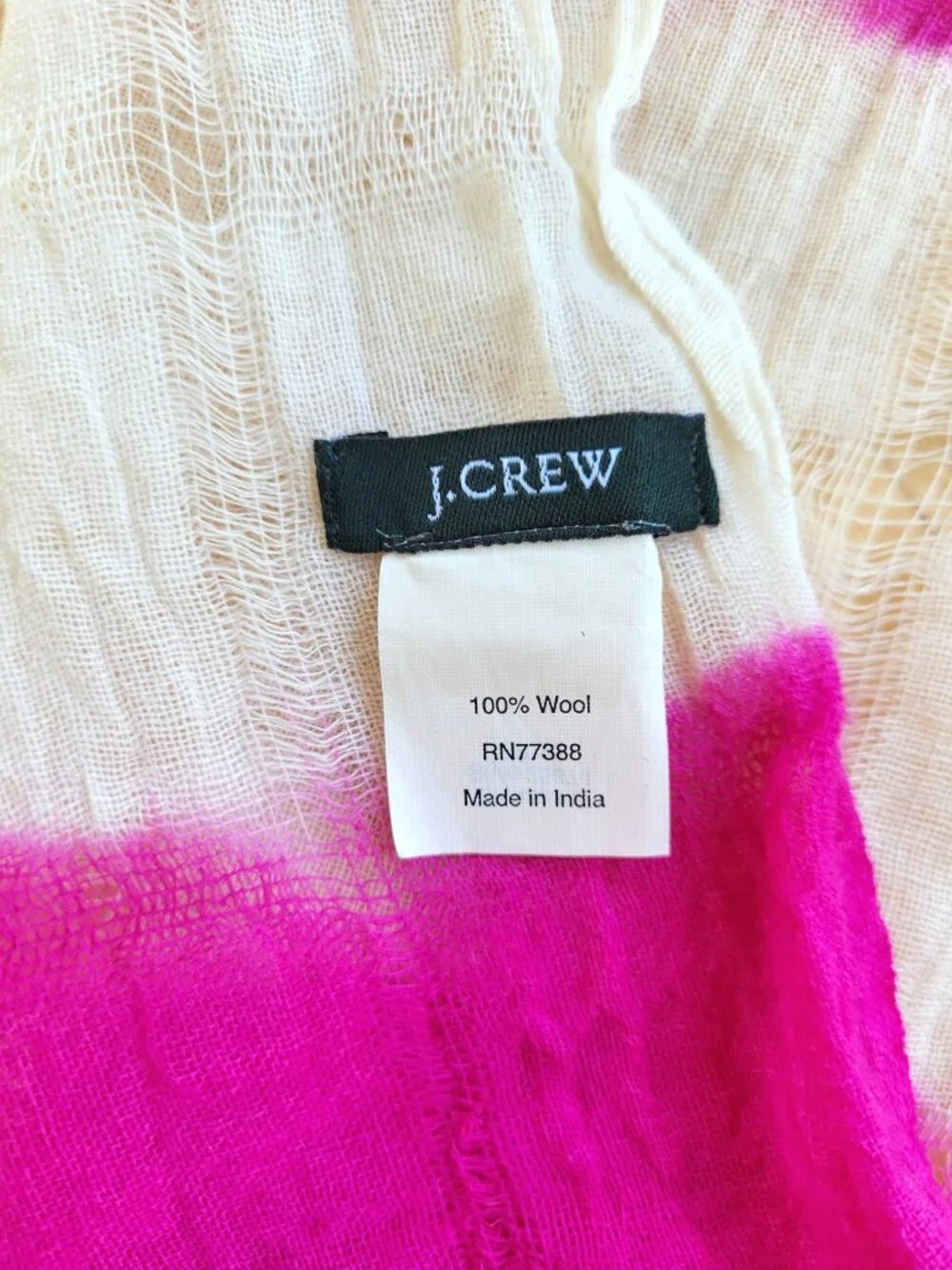 J. Crew Light & Airy Magenta Pink Raw Edge Wool Shibori Scarf